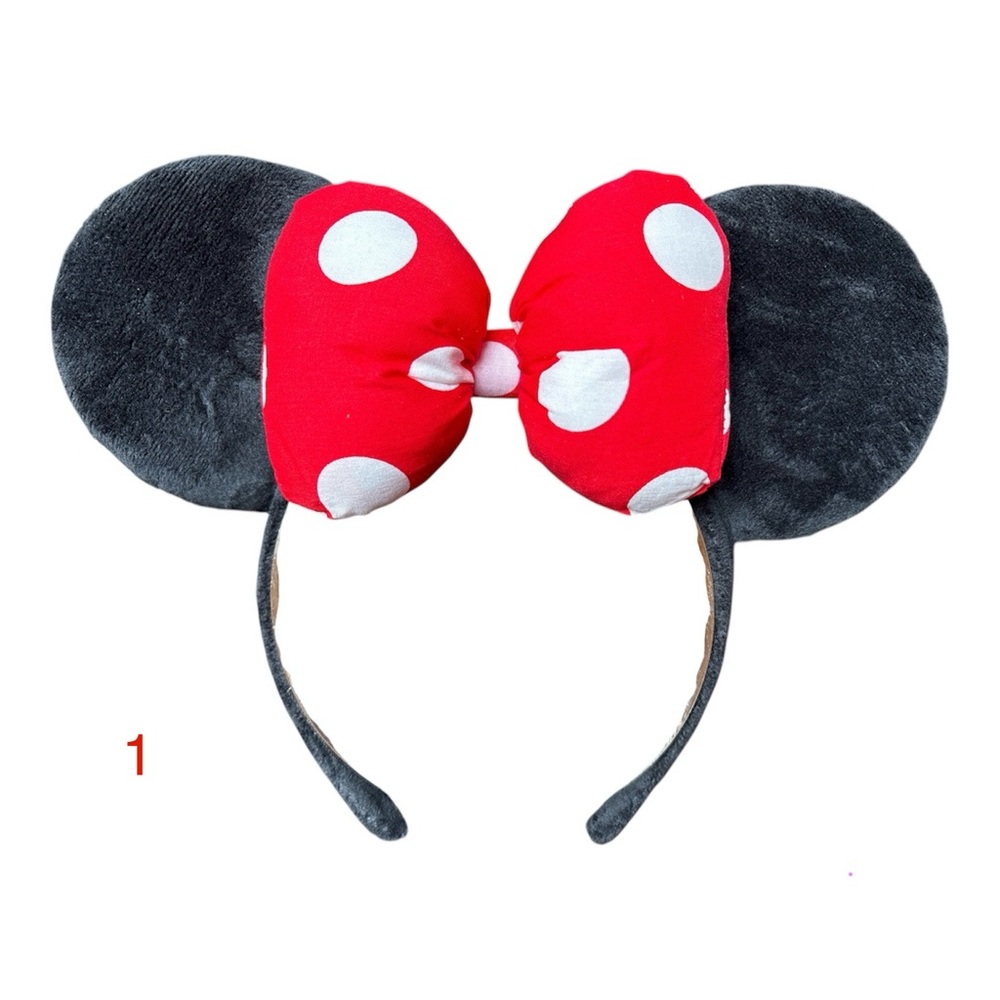 Disney Minnie Mouse Ears Headband Classic Black Velvet Red Polka Dot Bow NWOT 1